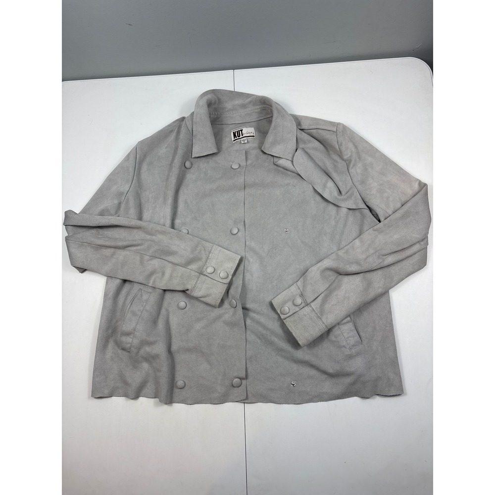 KUT from the Kloth Faux Suede Grey Double Breasted Trench Jacket‎ Womens M